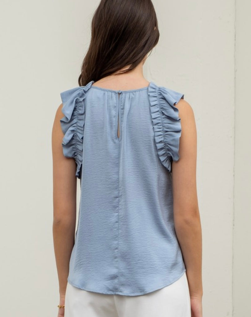 Silky Ruffle Trim Sleeveless top