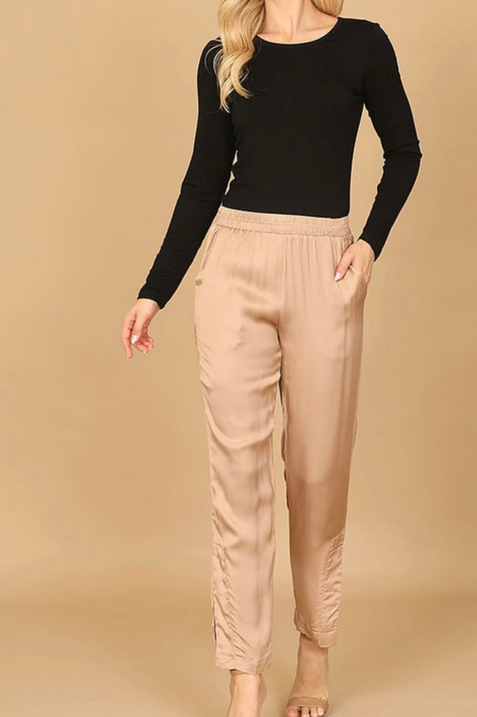 Champagne Silk Side Slit Pants