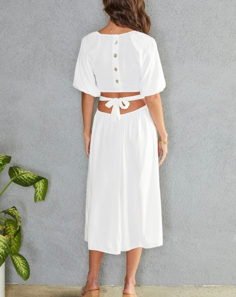 White Open Back Tie Dress