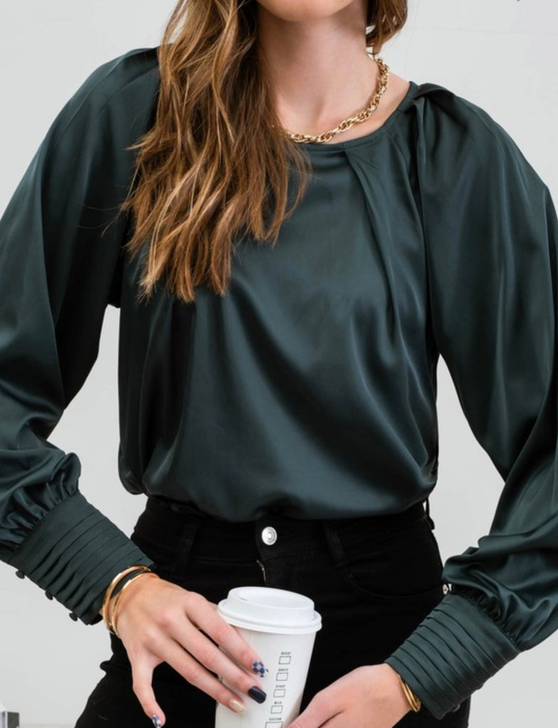 Hunter Green Satin Top