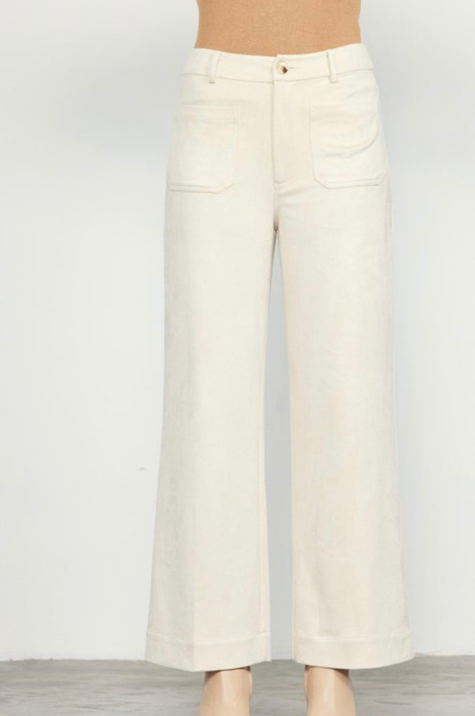 Cream Suede Wide Leg Pants