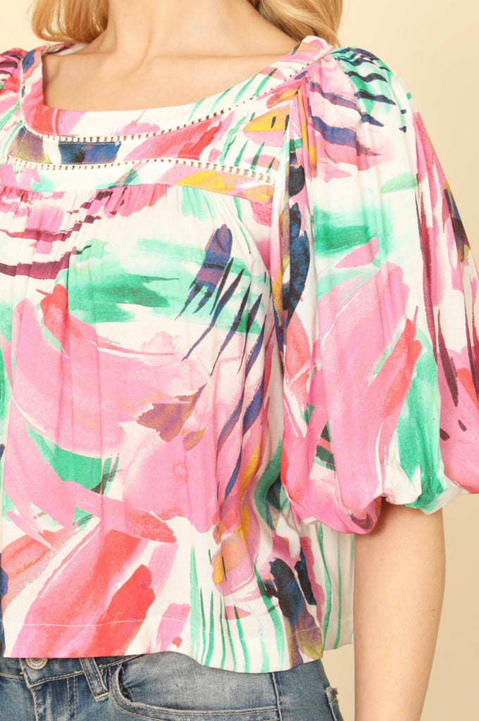 Multi Colored Puff Sleeve Top