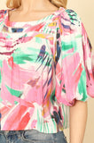 Multi Colored Puff Sleeve Top