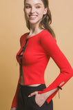 Red Lace Up Bow key Hole Sweater