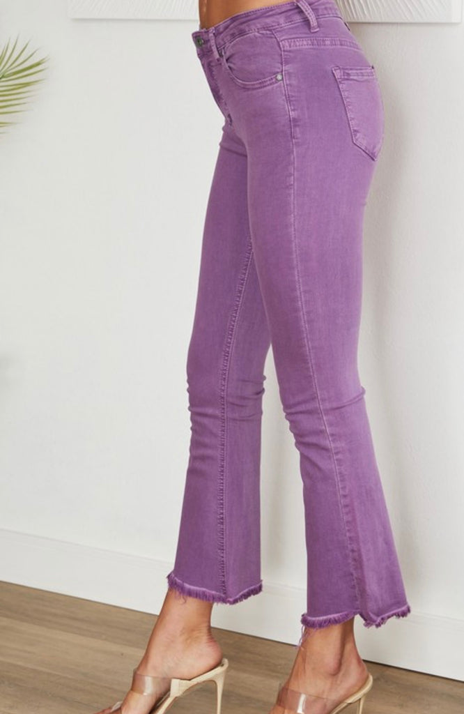 Purple Raw Edge Denim Flare Jeans