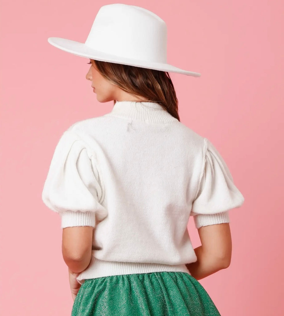 Cheers Embroidery White Sweater