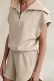Wide Collar Half Zip Leisure Short Set