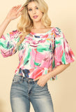Multi Colored Puff Sleeve Top