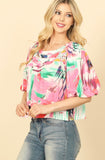 Multi Colored Puff Sleeve Top