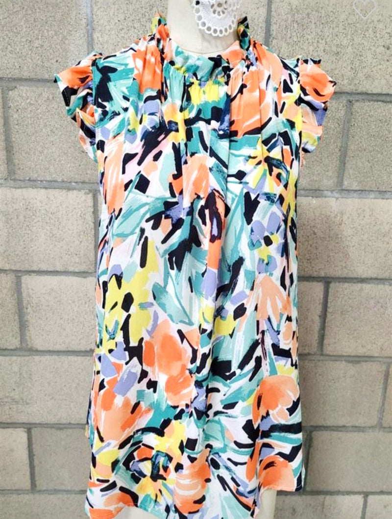 Floral Ruffle Mint Orange Mix Top