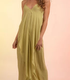 Avacado Green Back Drape Maxi Dress