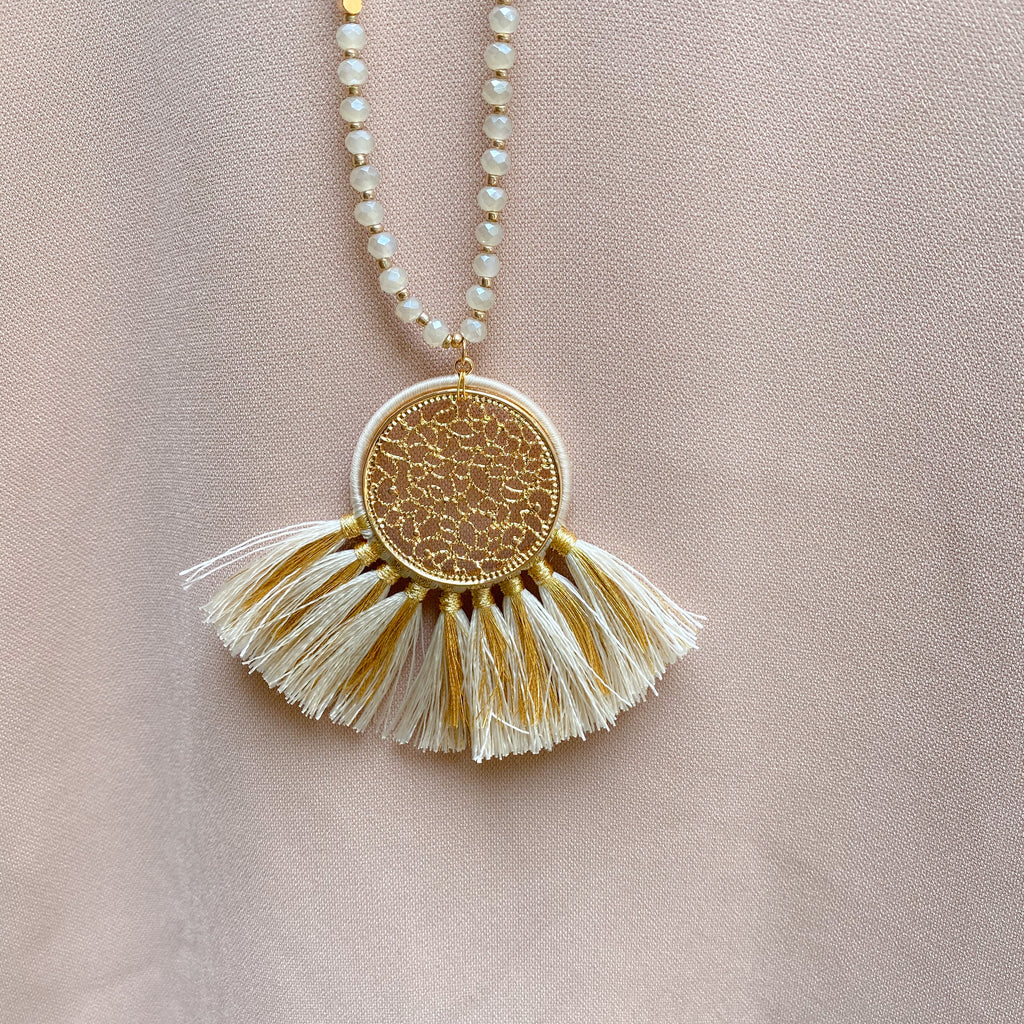 Long Gold Medallion Tassel Necklace