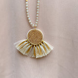 Long Gold Medallion Tassel Necklace