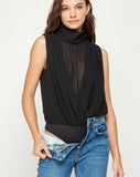 Mock Neck Shirred Sleeveless Bodysuit