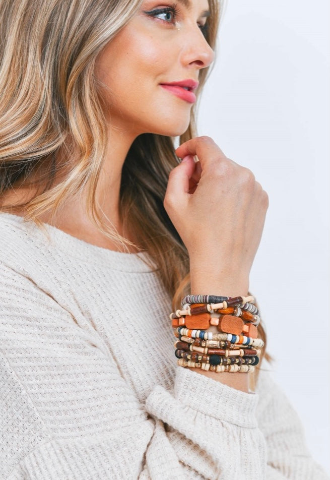 Wood Charm Mix Beads Bracelets Stack