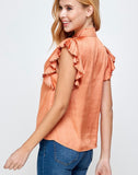 Copper Satin Mock Collar Top
