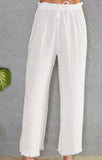 Raw Hem White Linen Islet Pants