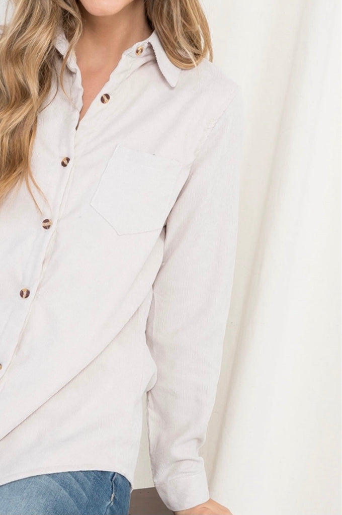 Gray Fleece Lined Corduroy Top