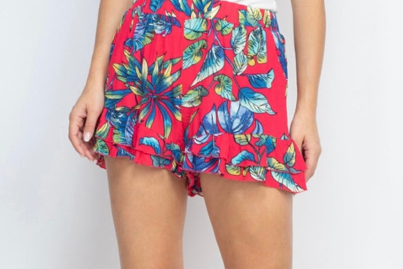 Fuchsia Ruffle Leaf Shorts