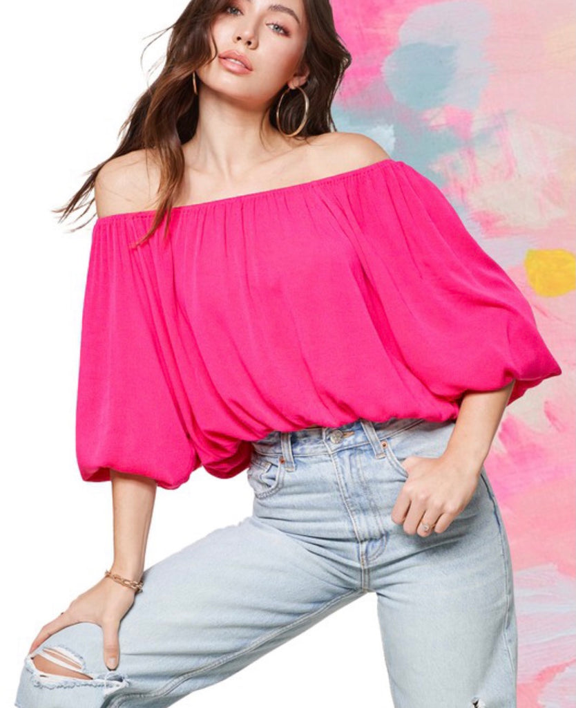 Vivid Pink Off Shoulder Top