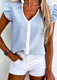 Sky Blue Stripe Ruffle Top