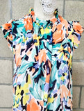 Floral Ruffle Mint Orange Mix Top