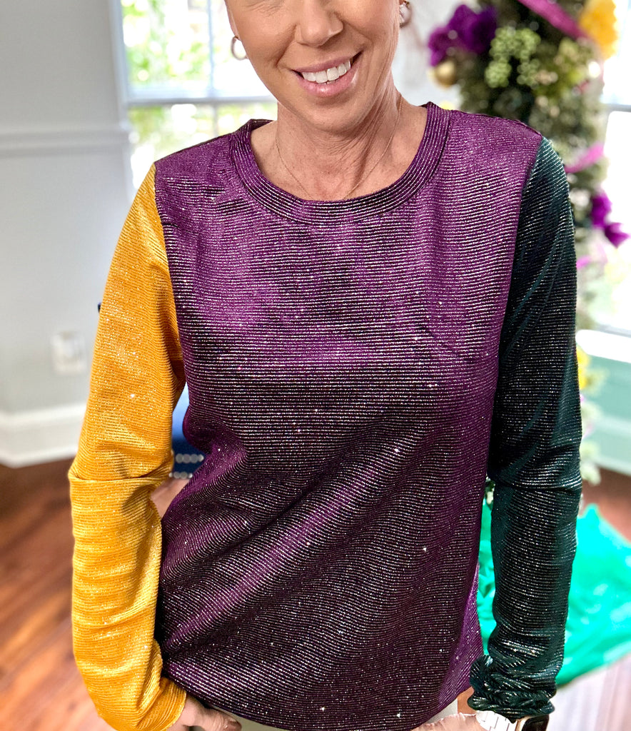 Glitter Stripes Mardi Gras Top
