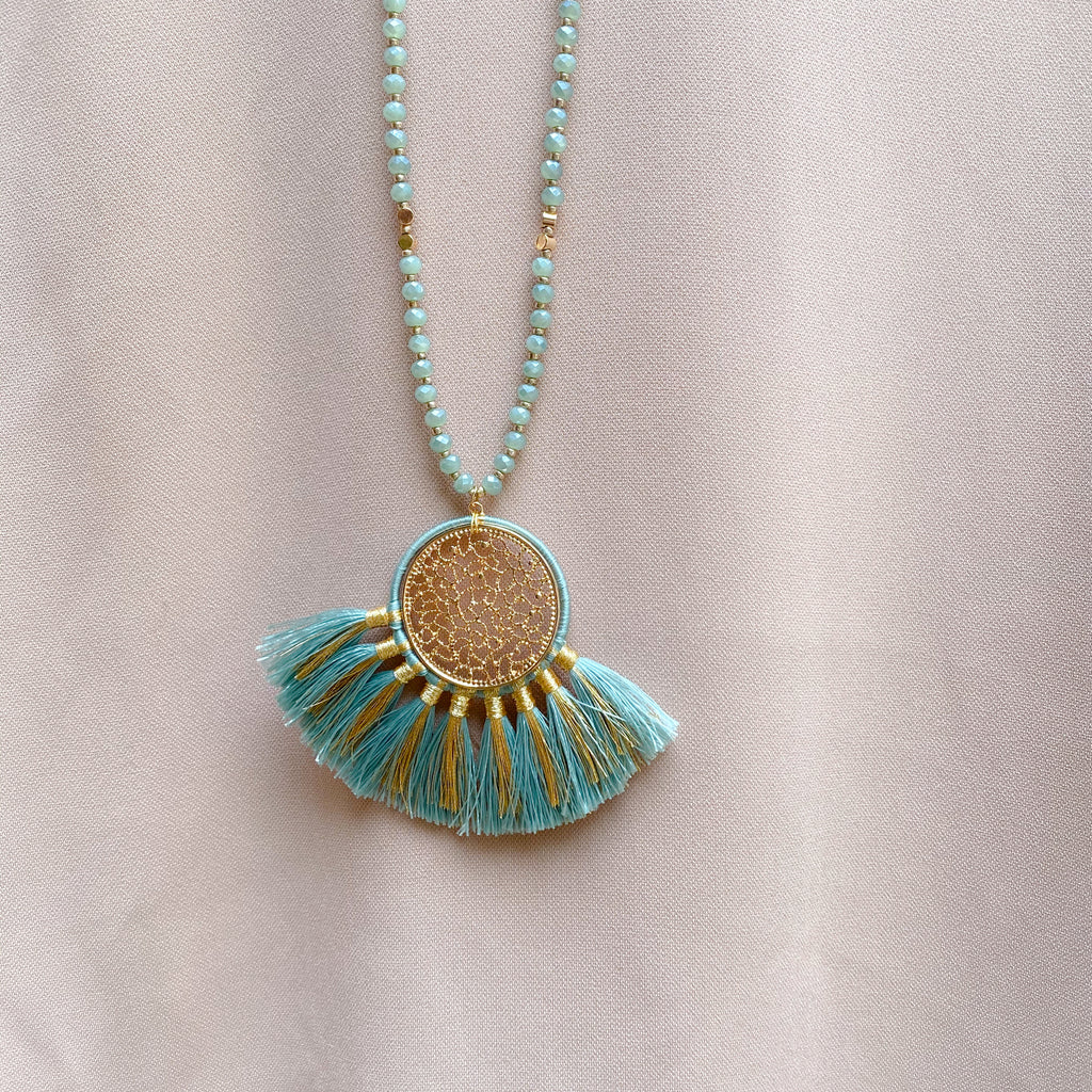 Long Gold Medallion Tassel Necklace
