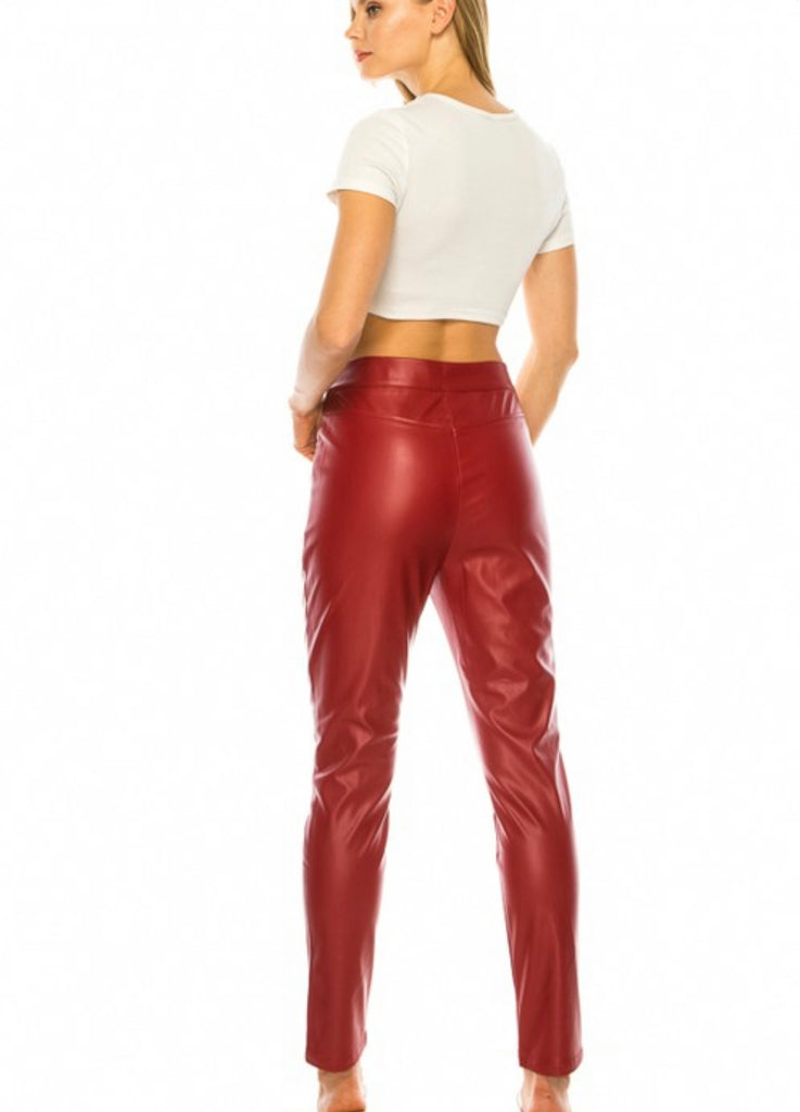 Red Pu Leather Pants