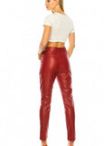 Red Pu Leather Pants