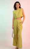 Lime Quilted Pocket Wide Pants