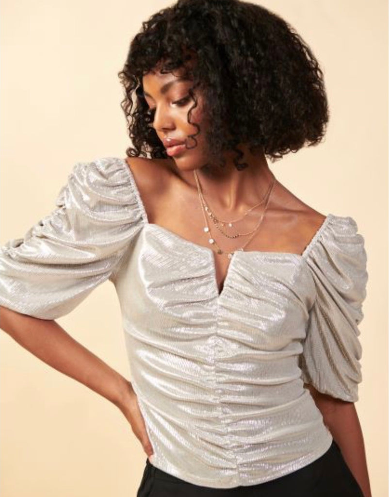 Titanium Metallic Ruched Top