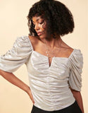 Titanium Metallic Ruched Top