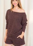 Plum striped knit short set