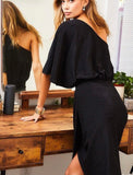One Shoulder Black Sparkle Dress