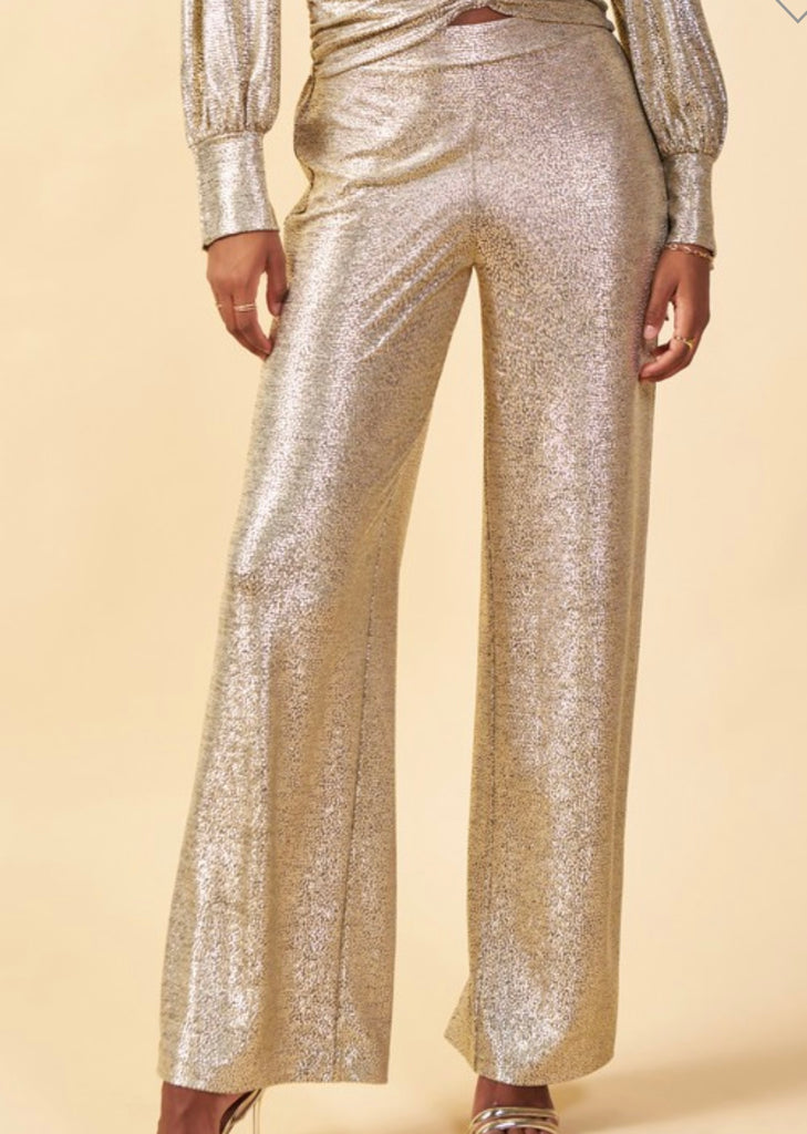 Metallic Foil Wide Leg Pants