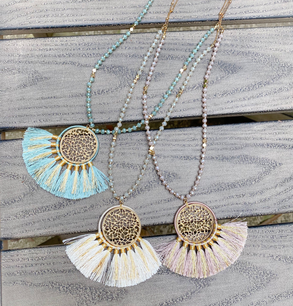 Long Gold Medallion Tassel Necklace