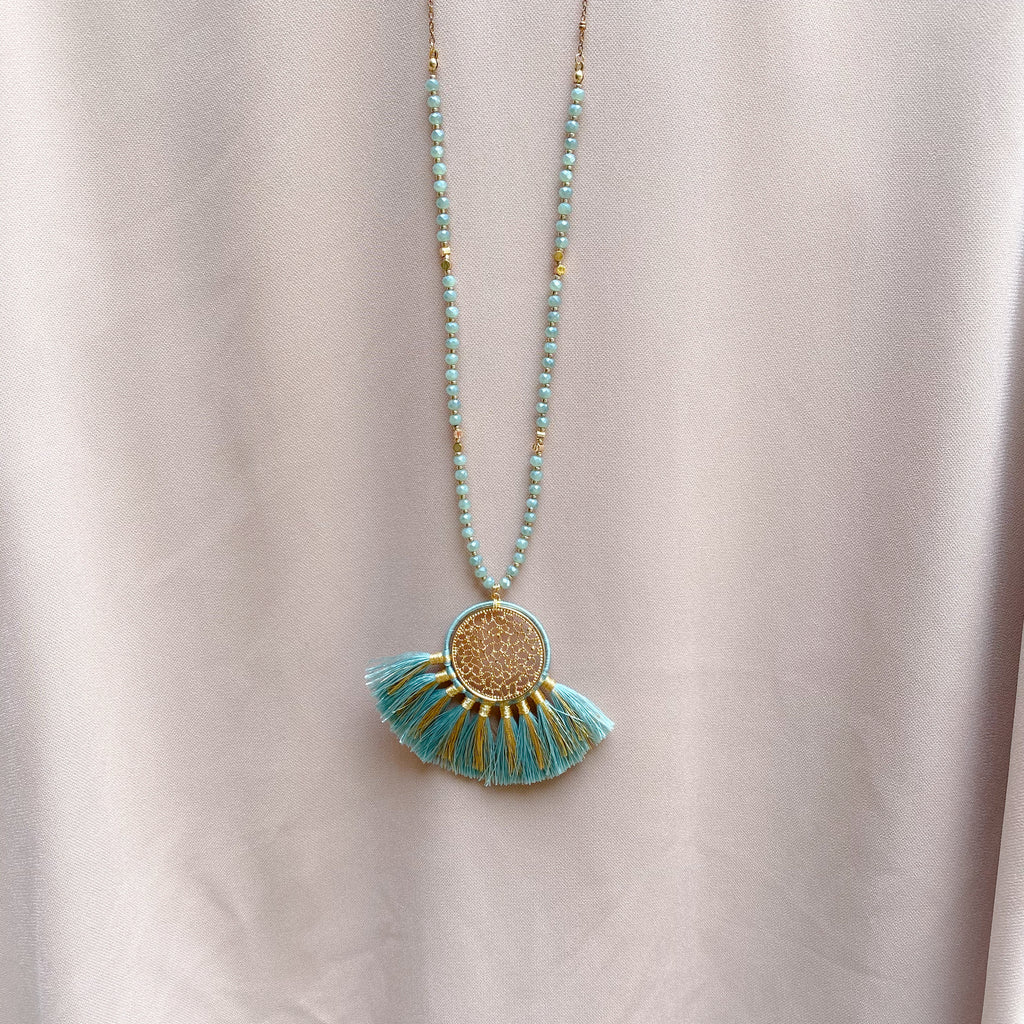 Long Gold Medallion Tassel Necklace