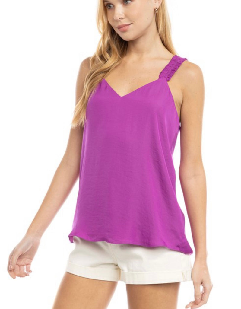 Purple Ruffle Strap Cami Top