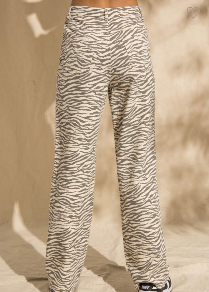 Ivory Zebra Print Wide Leg Jeans