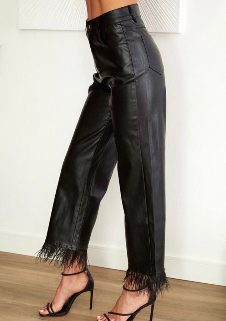 Leather Feather Fringe Pants
