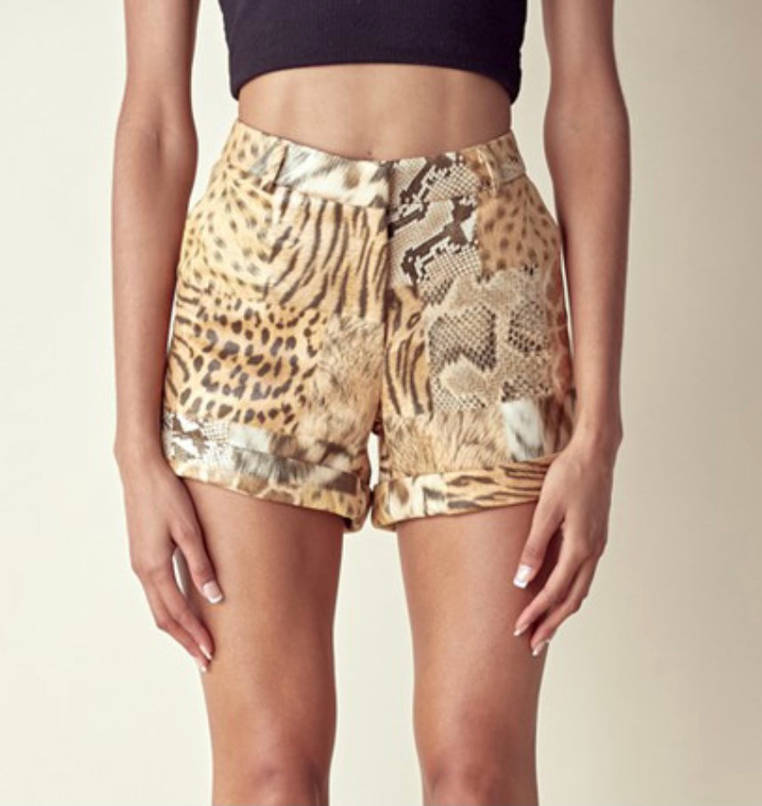 Jungle Print Suede Shorts