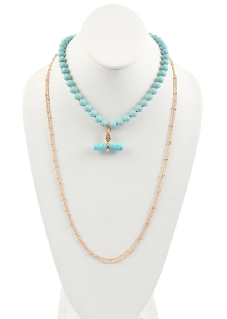 Turquoise Wood Pendant Necklace