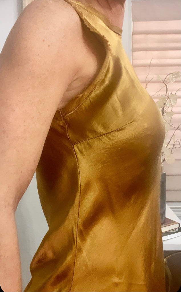 Tobacco Raw Edge Satin Top