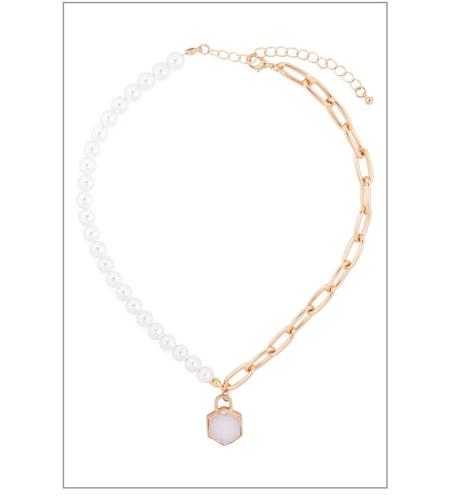 Pearl Druzy Stone Necklace