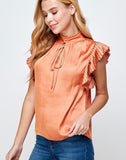 Copper Satin Mock Collar Top