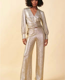 Metallic Foil Wide Leg Pants