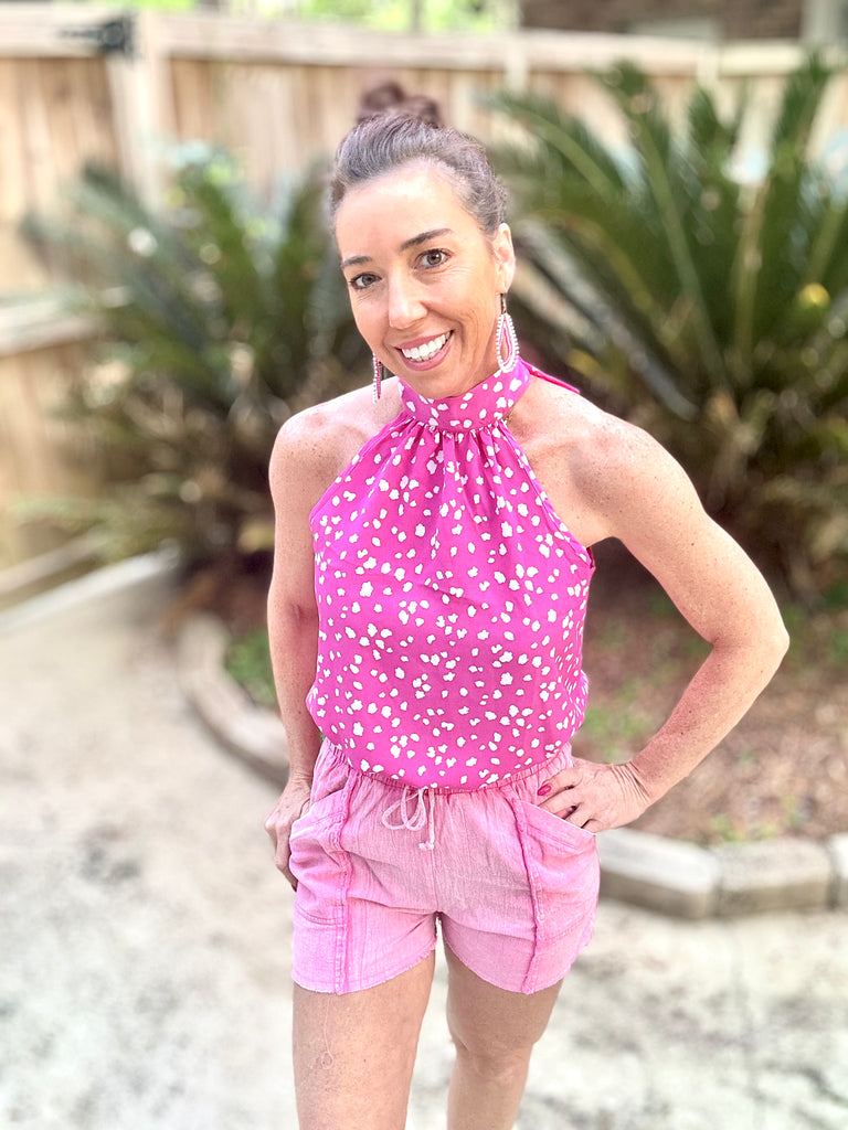 Spotted Tie Neck Halter Top