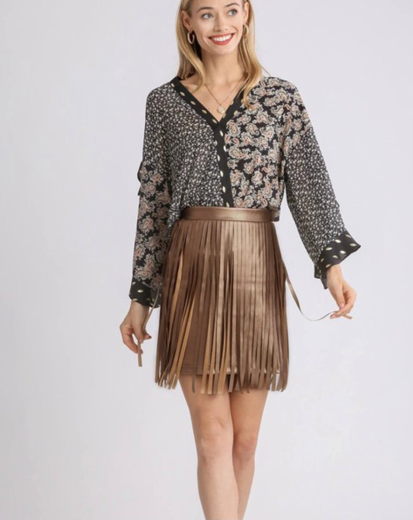 Faux Leather Fringe Skirt