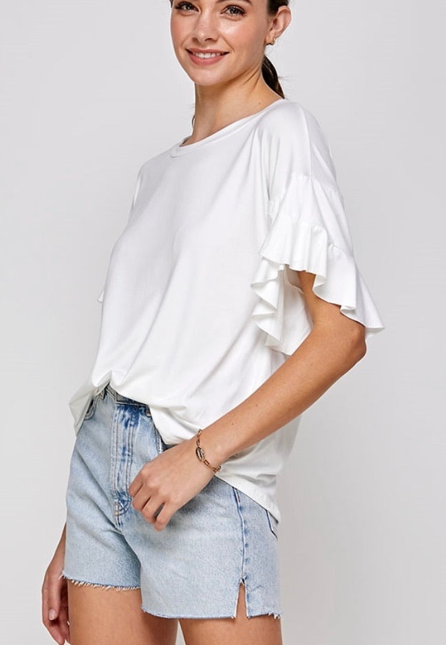White Ruffle Sleeve Top